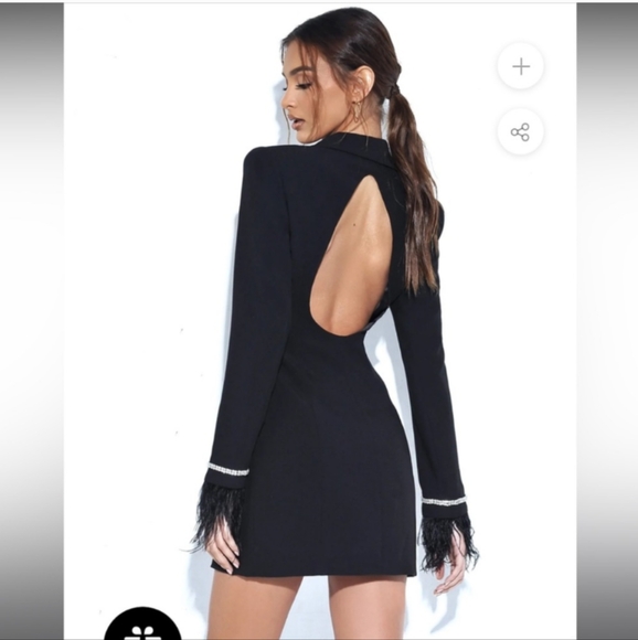 Miss Circle Quilla Backless Blazer Dress Crystal Feather Sleeve - Picture 3 of 11